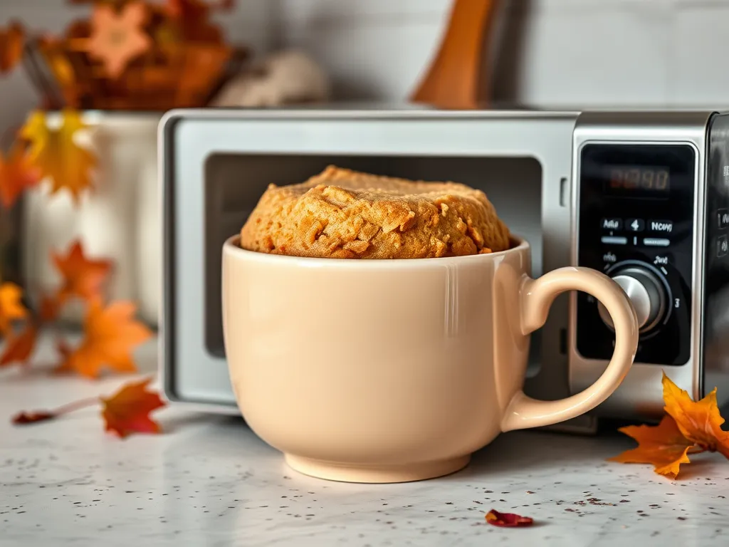 Delicious microwave peanut butter jelly mug in a beige mug, ready to be enjoyed.