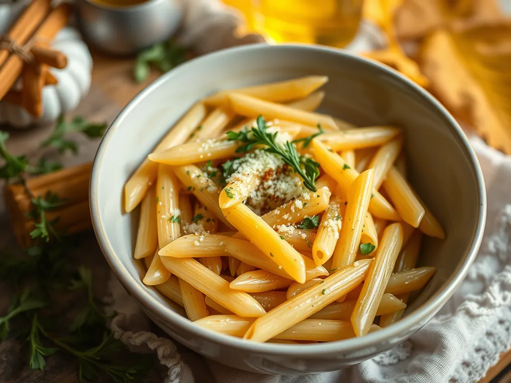 Delicious bowl of penne pasta cooked in the microwave, perfect for quick meals.
