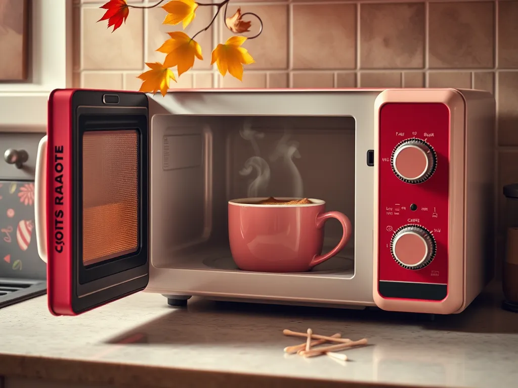 A steaming mug of pistachio cake being microwaved, perfect for a quick dessert.