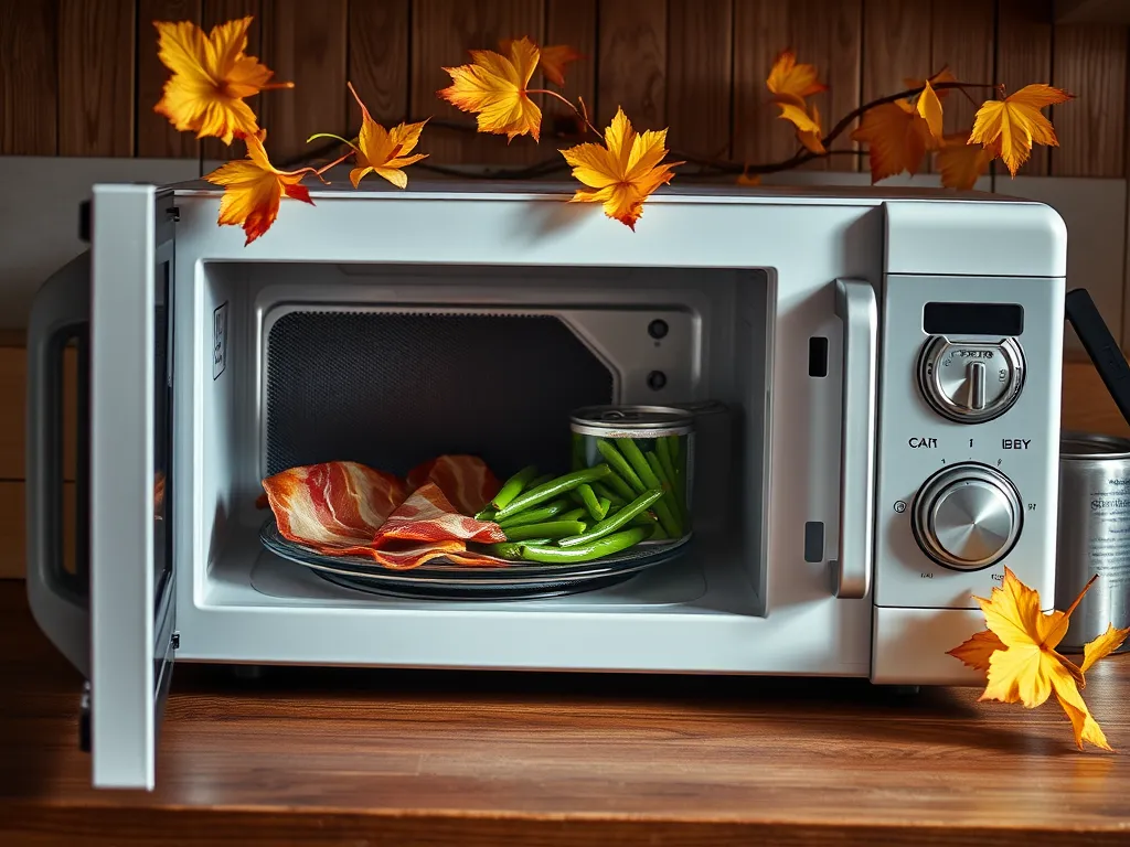 Lazy microwave pre-cooked bacon with canned diced okra ready to heat.