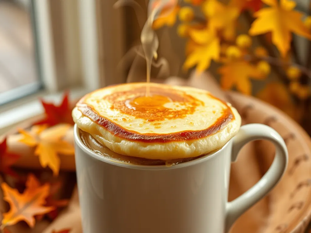 Delicious 2-Minute Microwave Protein Pancakes cooked in a mug with syrup drizzle