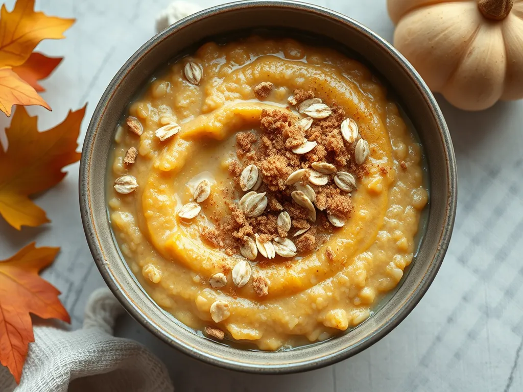 Delicious microwave pumpkin oatmeal topped with oats and spices