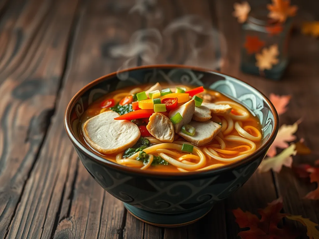 Delicious bowl of upgraded microwave ramen with protein and vegetables