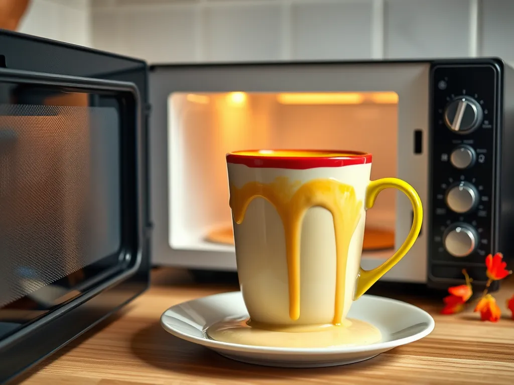 A cup with melted ingredients inside a microwave, illustrating quick 2-minute recipes.