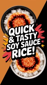 Delicious microwave rice bowl with soy sauce and sesame seeds