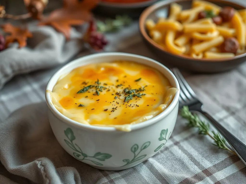 Bowl of lazy microwave pre-cooked sausage and mac and cheese with cheese topping.