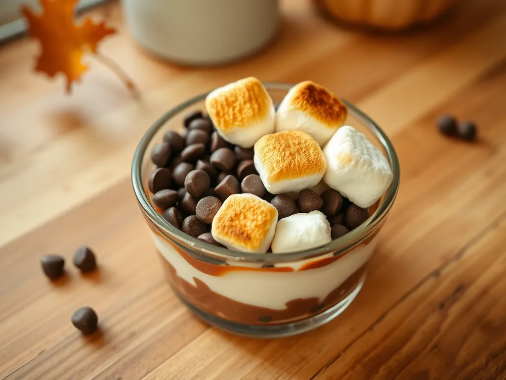 Delicious microwave s'mores dip with chocolate chips and toasted marshmallows.