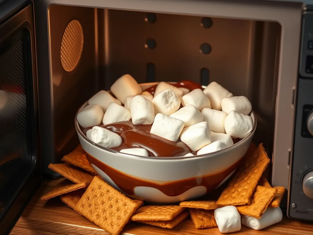 Delicious 2-Minute Microwave S'mores Dip with marshmallows and graham crackers