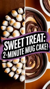 Delicious microwave s'mores mug cake topped with marshmallows and chocolate