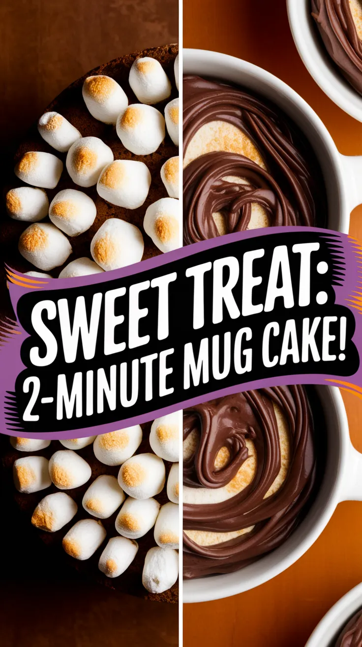Delicious microwave s'mores mug cake topped with marshmallows and chocolate