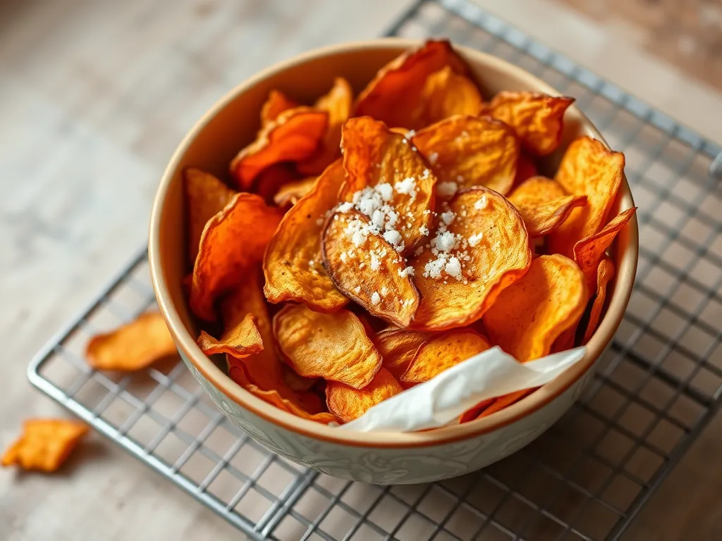 Bowl of 2-Minute Microwave Sweet Potato Chips without oil