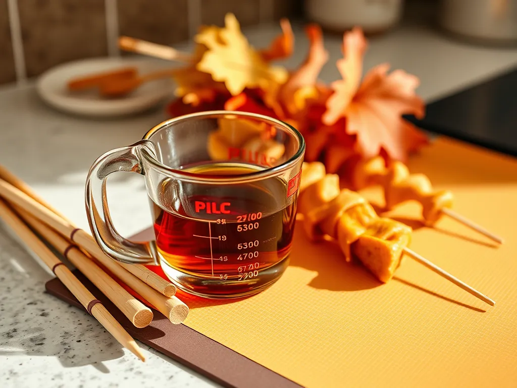 Ingredients for making tanghulu in the microwave, including syrup and skewers.