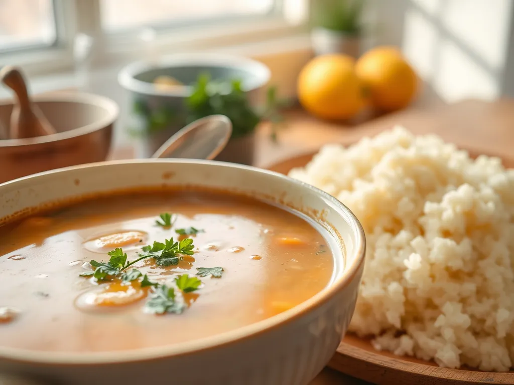 Microwave canned soup served with instant couscous