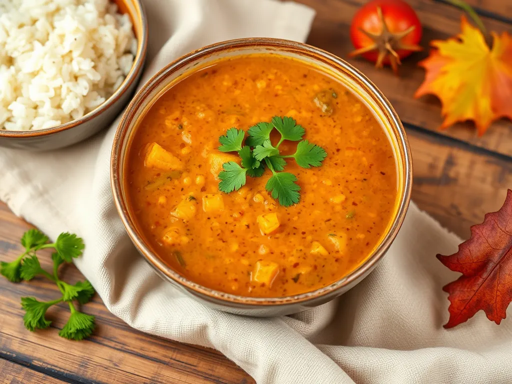 Bowl of 2-Minute Microwave Dal Tadka with rice and garnished with cilantro