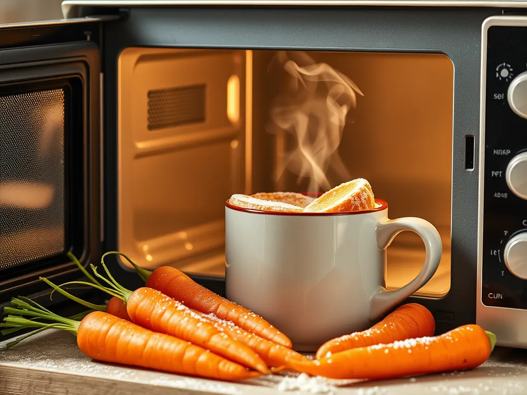 Mini Carrot Cake Cups being prepared in a microwave with fresh carrots