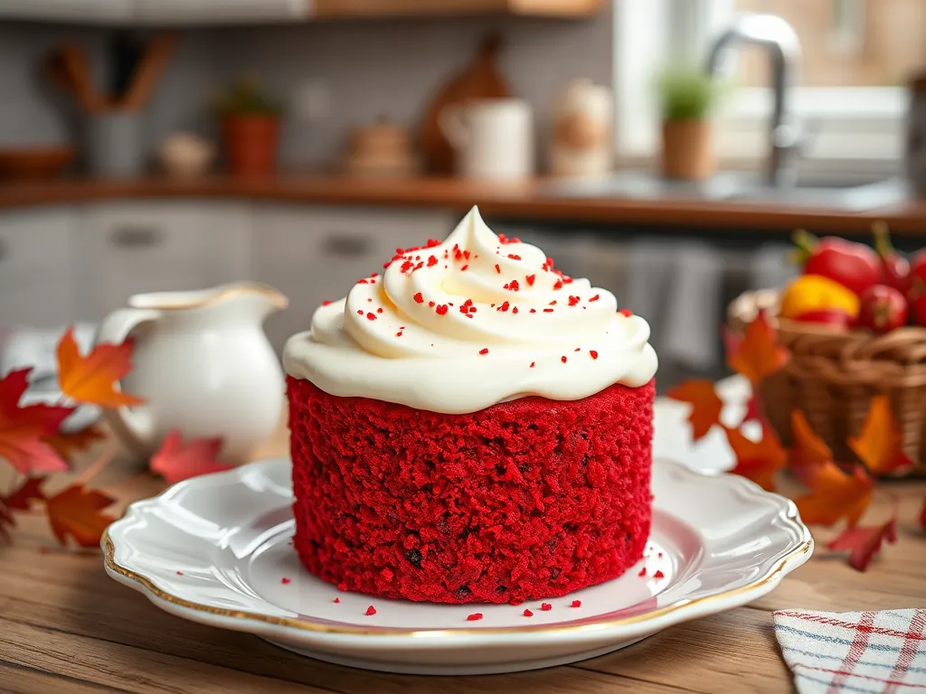 Delicious mini red velvet cakes with cream cheese frosting, perfect for microwave magic.