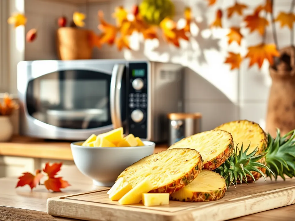 Microwave pineapple base for Pina Colada with Beach Breeze, featuring fresh pineapple slices.
