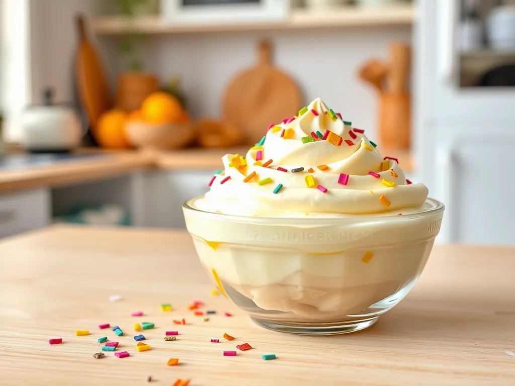 A creamy pineapple whip dessert topped with colorful sprinkles, perfect for a refreshing treat.