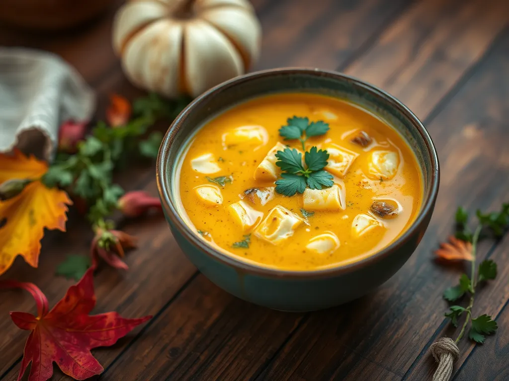 Delicious bowl of quick coconut curry soup made in a microwave