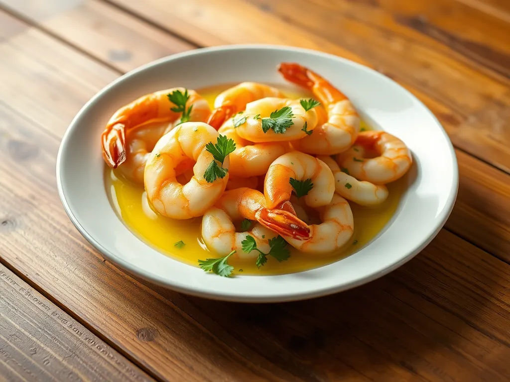 Delicious quick garlic butter shrimp dish garnished with fresh herbs