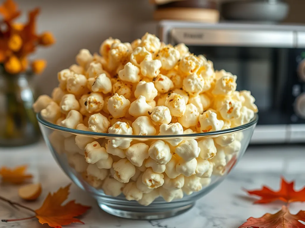 A bowl of garlic parmesan popcorn, perfect for snacking.