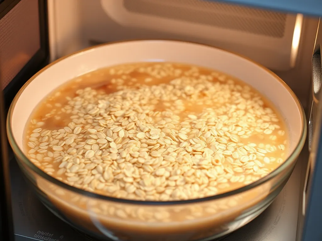 Bowl of oatmeal in the microwave, showcasing a quick healthy oatmeal recipe.