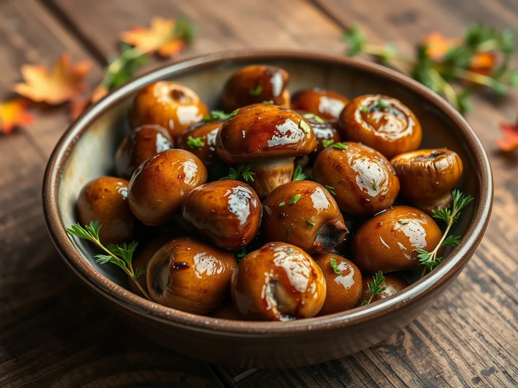 Delicious microwave balsamic mushrooms in a bowl, perfect for a quick side dish.
