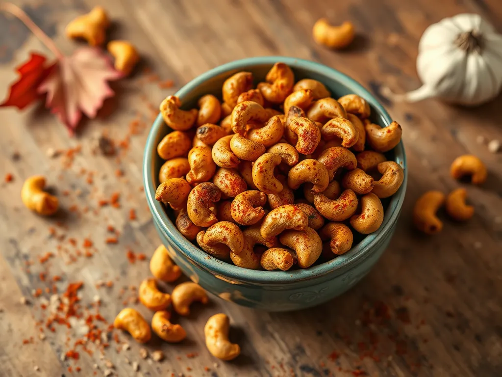 Delicious quick microwave Cajun cashews in a bowl