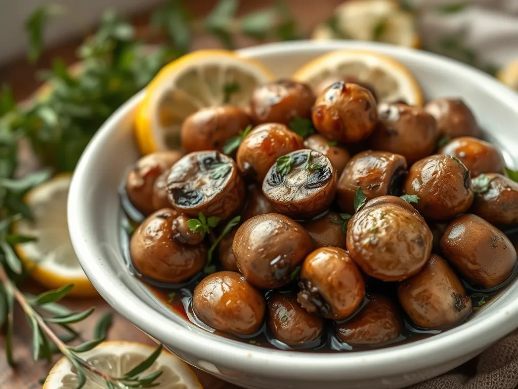 Delicious garlic mushrooms prepared quickly in the microwave, showcasing a blend of flavors.