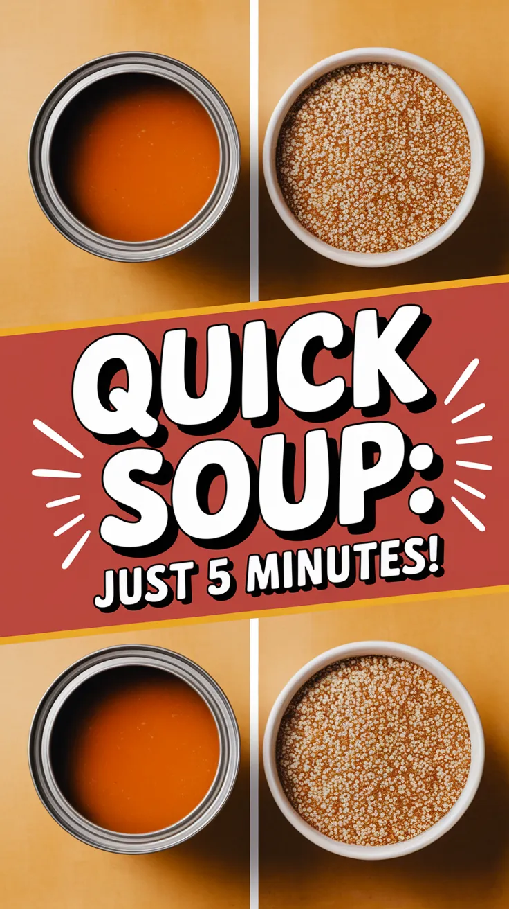 Canned soup and instant quinoa flakes ready for a quick meal