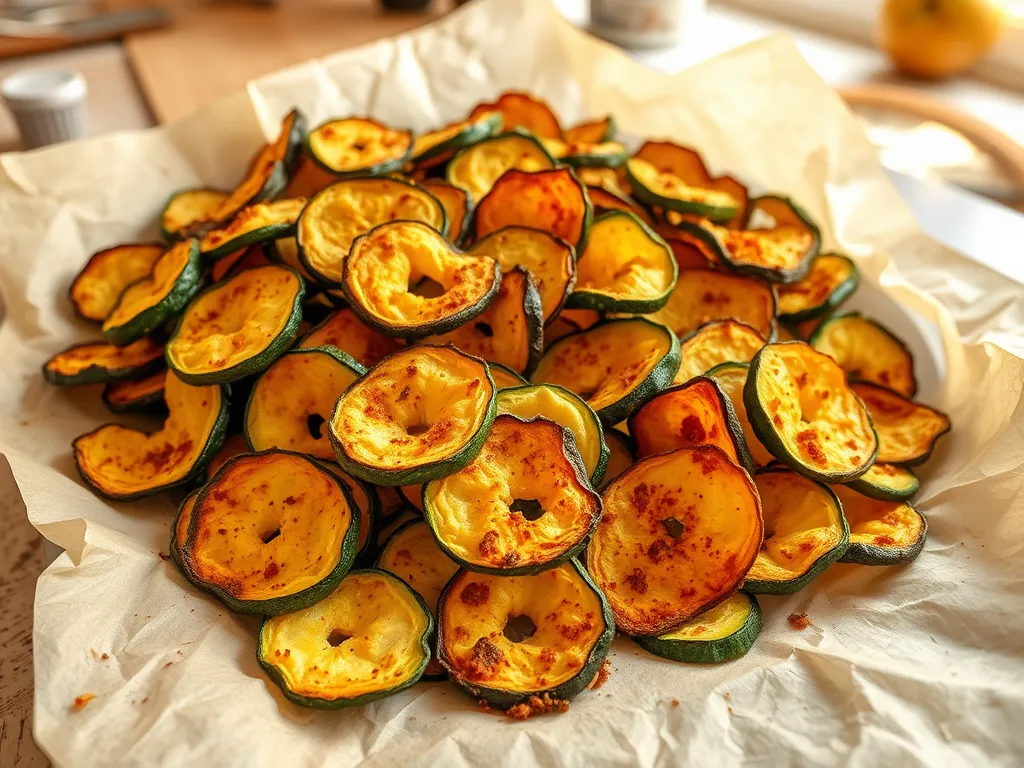 Crispy microwave zucchini chips made from fresh zucchini slices