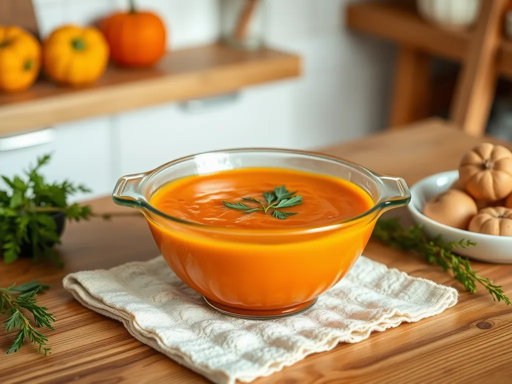 Delicious microwave-roasted red pepper soup in a bowl.