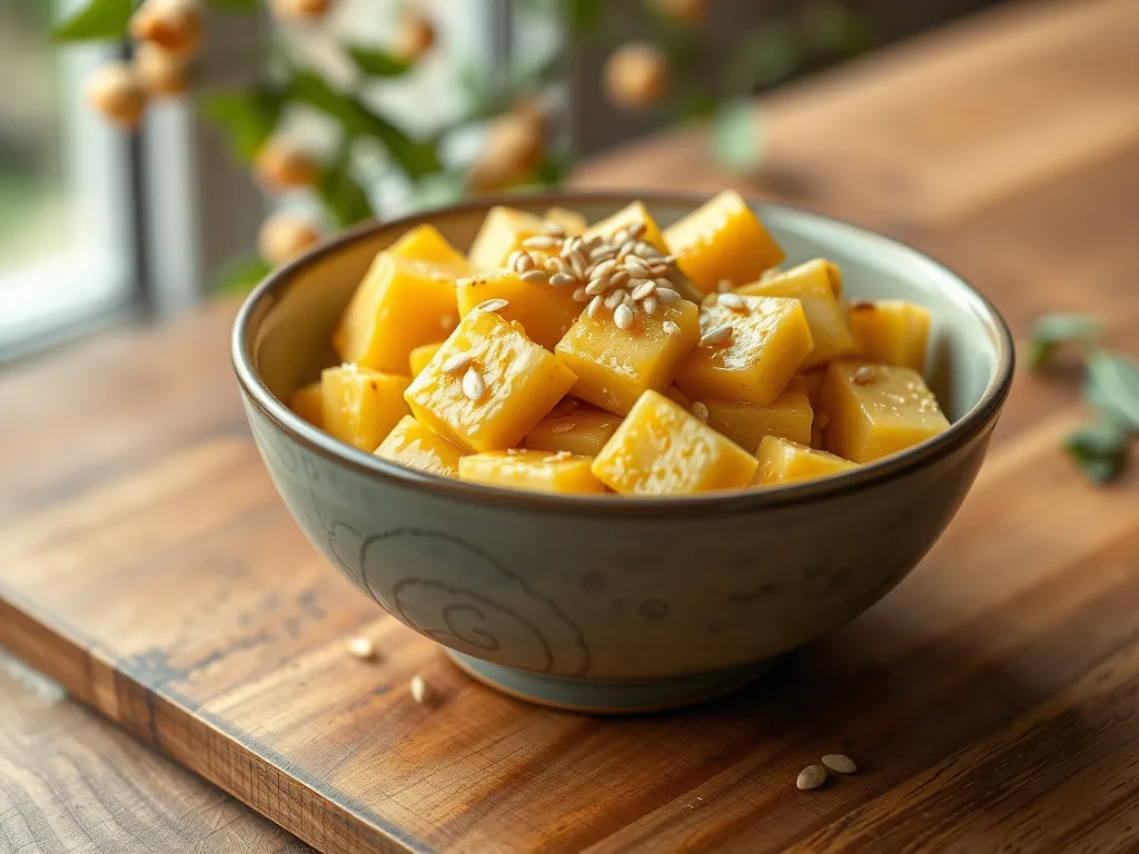 Delicious sesame ginger tofu sautéed in a bowl, perfect for a quick microwave meal.