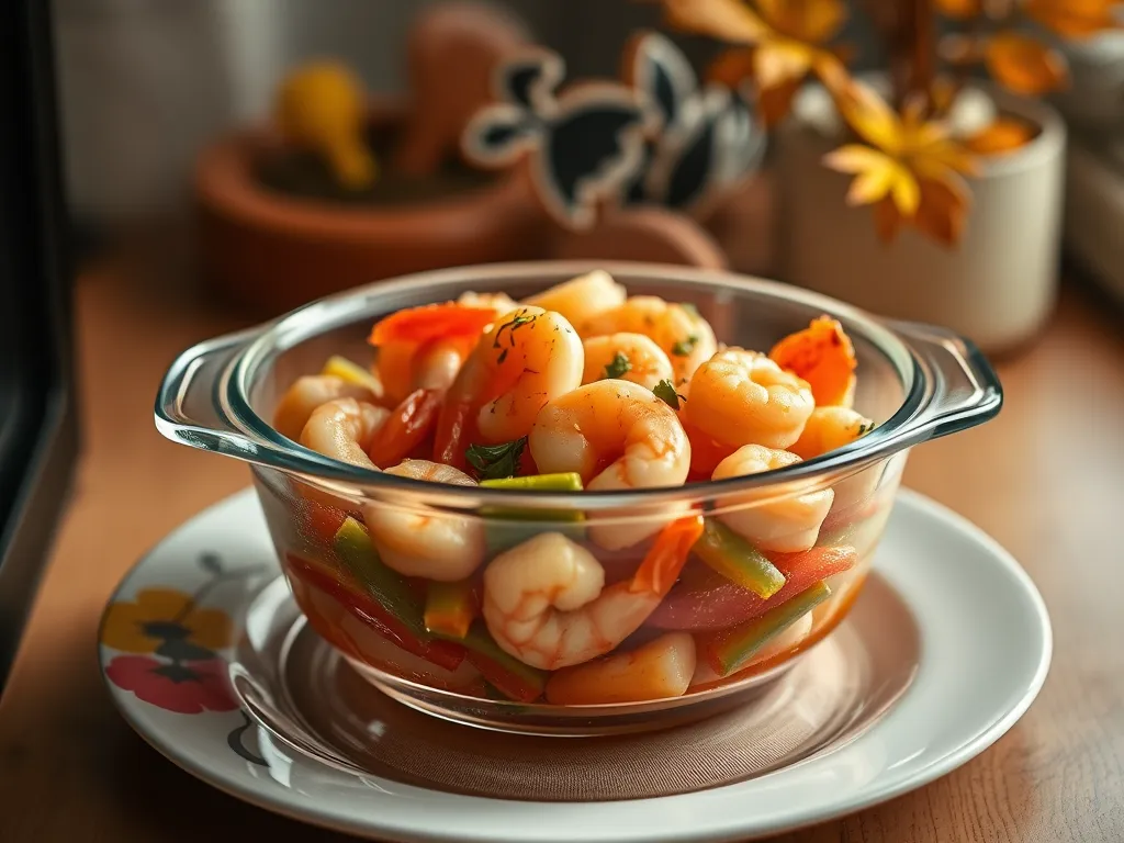 Delicious shrimp boil in a bowl with vegetables, perfect for a microwave picnic pack.