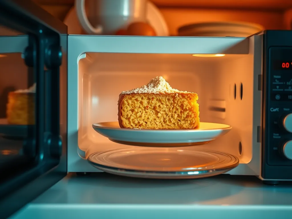 Spicy black bean cornbread heating in a microwave.