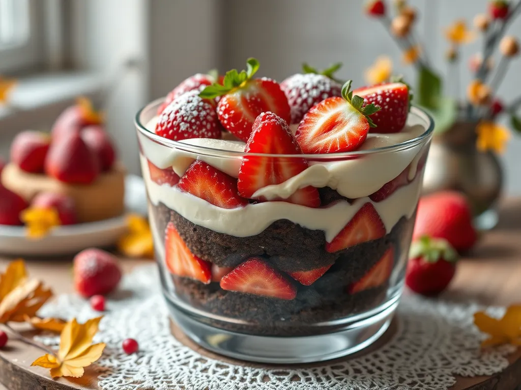 Delicious Spring Berry Trifle with layers of strawberries and microwave custard