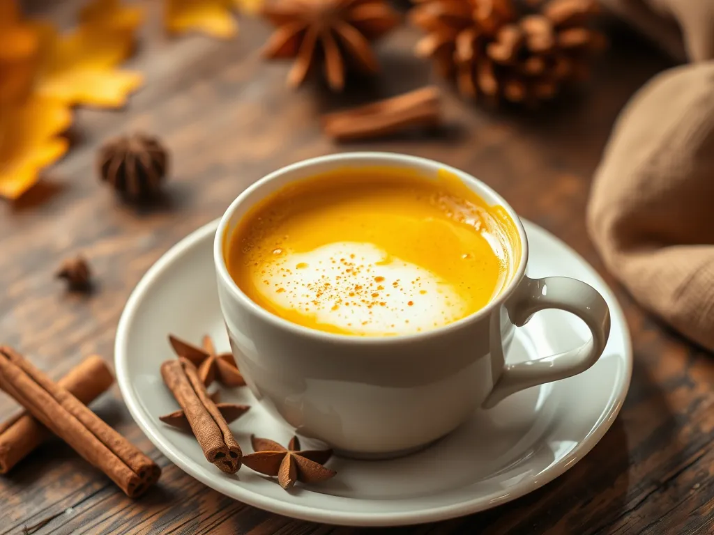 Delicious turmeric golden milk latte with spices, perfect for a quick drink.