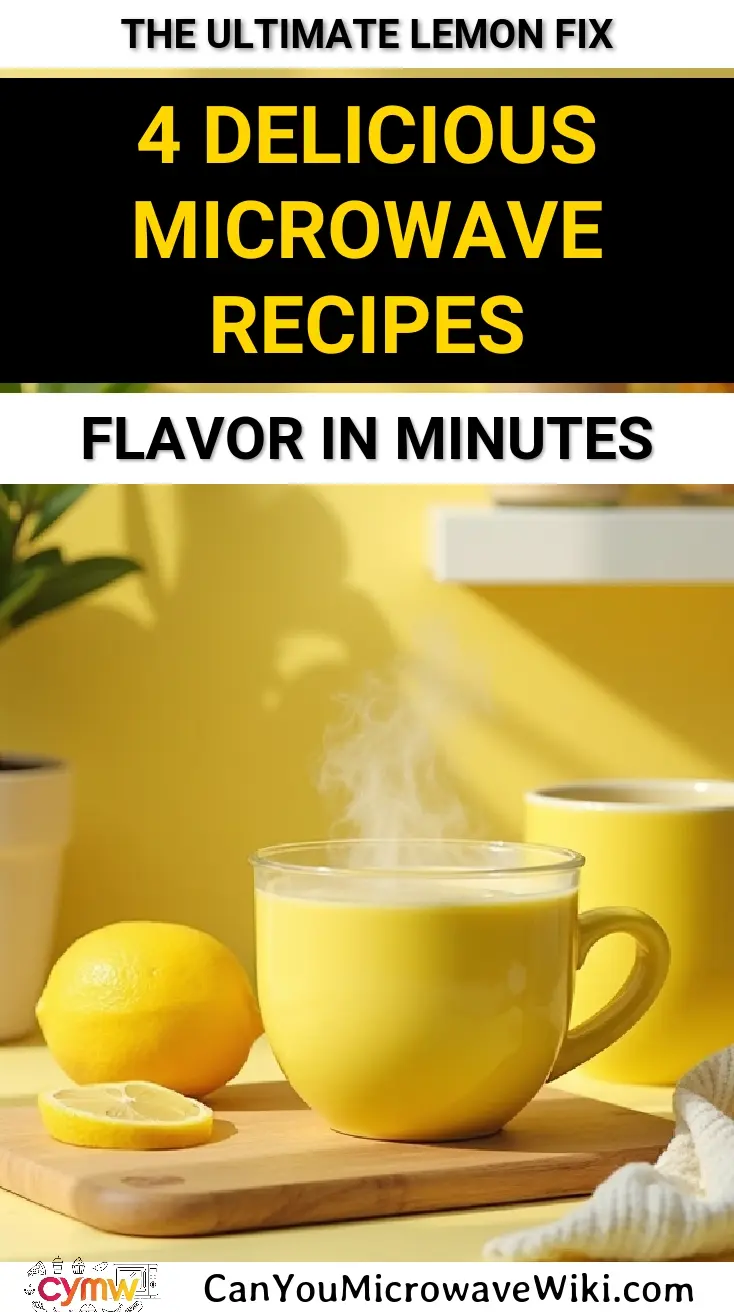 Mug of lemon-flavored microwave recipes with fresh lemons