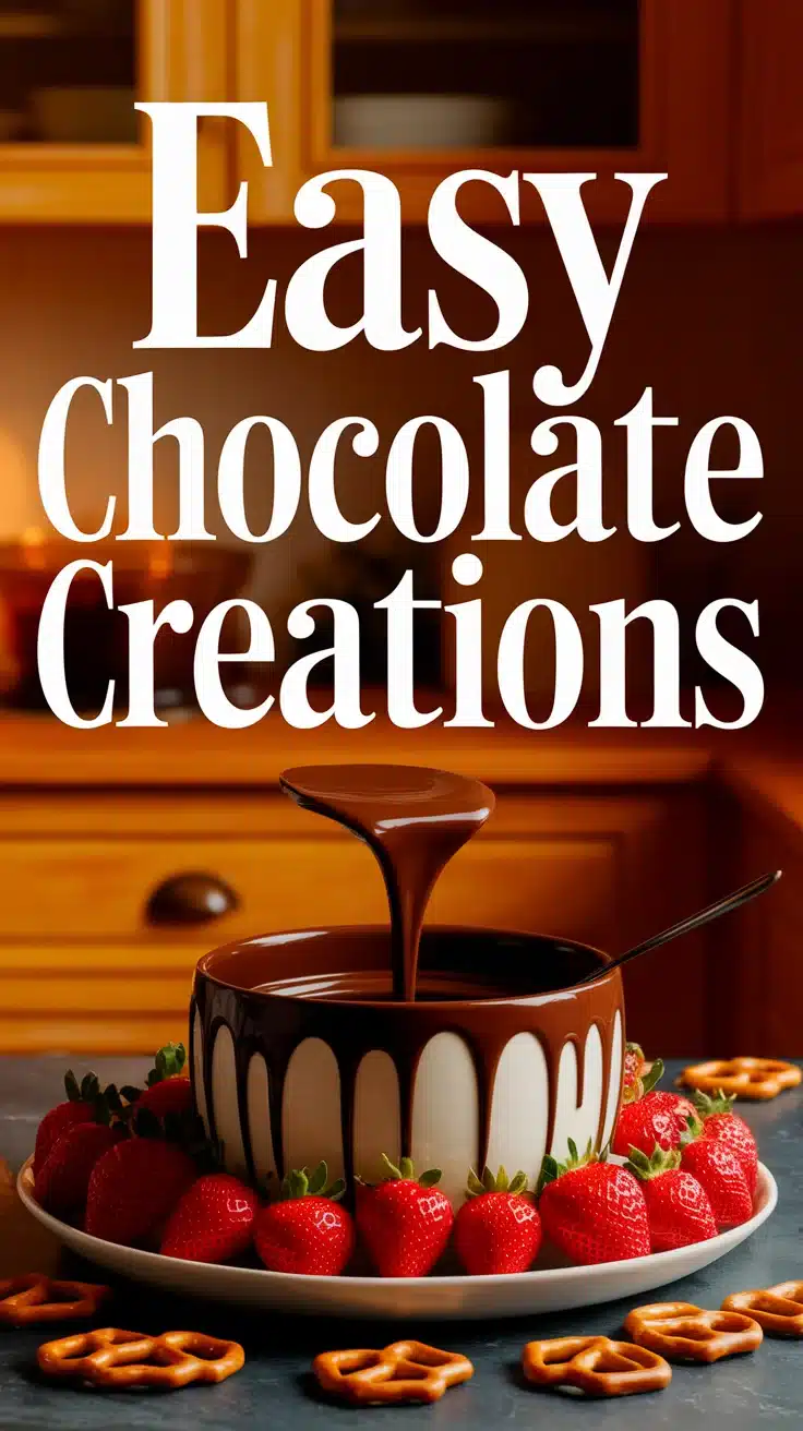 Delicious treats made with microwave-melted chocolate, featuring strawberries and pretzels.