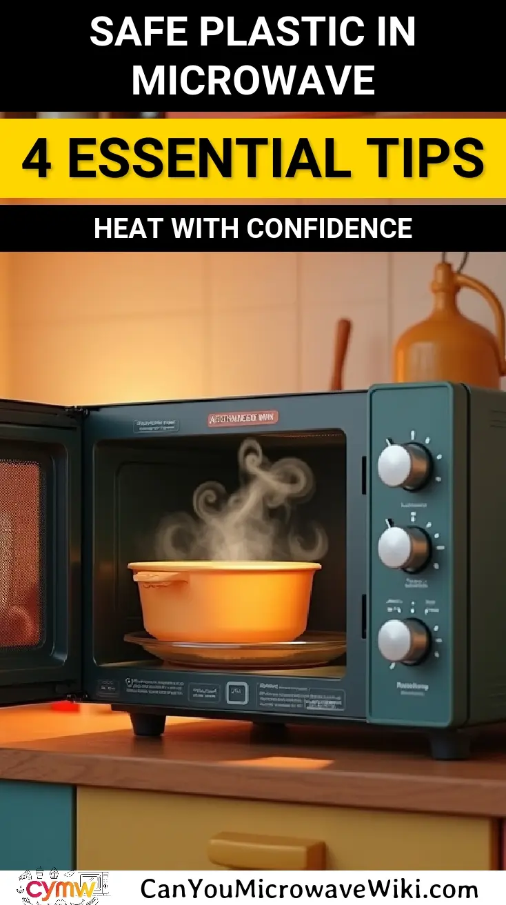 Microwave with safe plastic container steaming, illustrating tips for using plastic in the microwave.