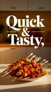 Microwave chicken skewers with colorful vegetables for a quick and tasty meal.