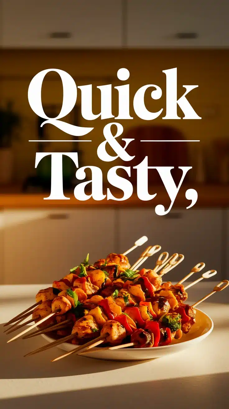 Microwave chicken skewers with colorful vegetables for a quick and tasty meal.