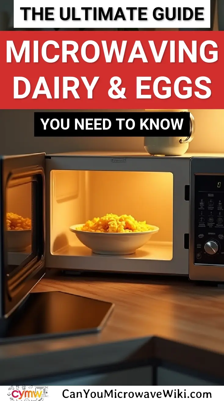 A microwave with a bowl of dairy and eggs inside, illustrating tips for microwaving these foods.