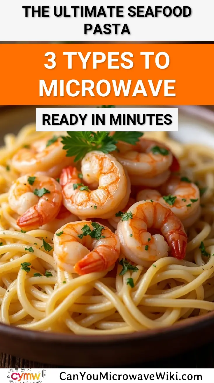 Delicious seafood pasta with shrimp, ready to make in the microwave.