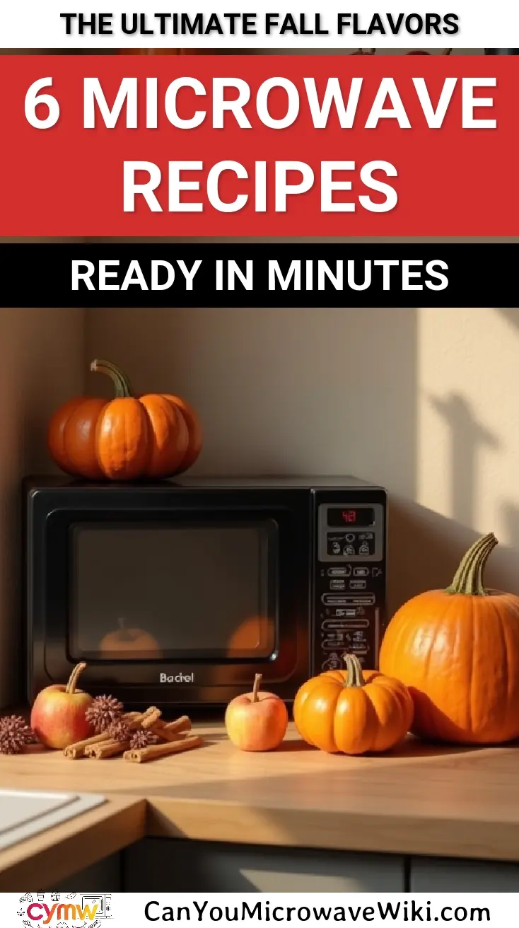 Microwave showcasing fall recipes with pumpkins