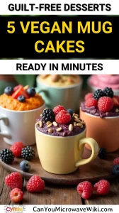 Delicious and guilt-free vegan mug cakes topped with berries and yogurt